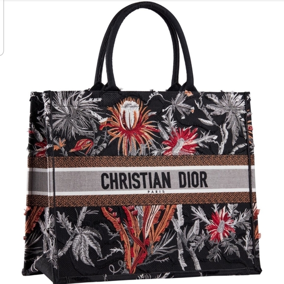 Dior Book Tote Black & Red Flower Limited Edition Medium Size - Picture 1 of 17